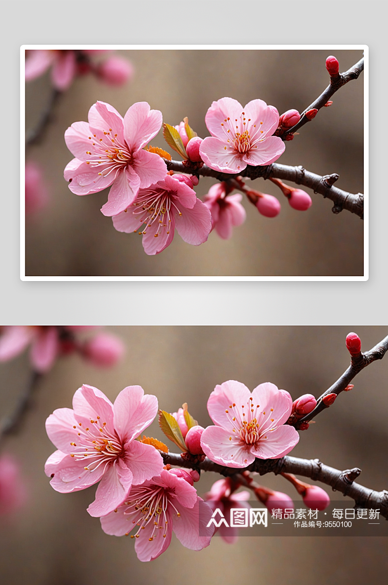 春天盛开粉红色梅花图片素材
