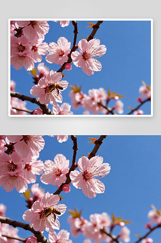 春天蜜蜂樱花采蜜图片