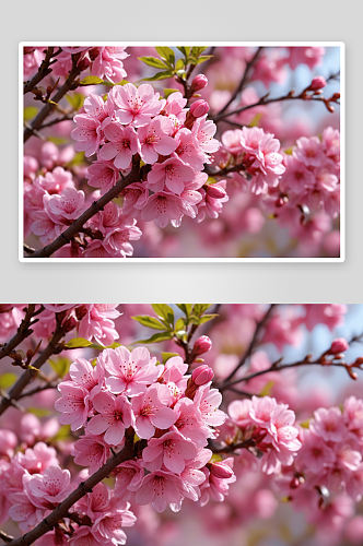 春天里树枝盛开粉红色花朵特写镜头图片