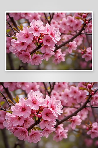 春天里树盛开粉红色花朵特写镜头图片