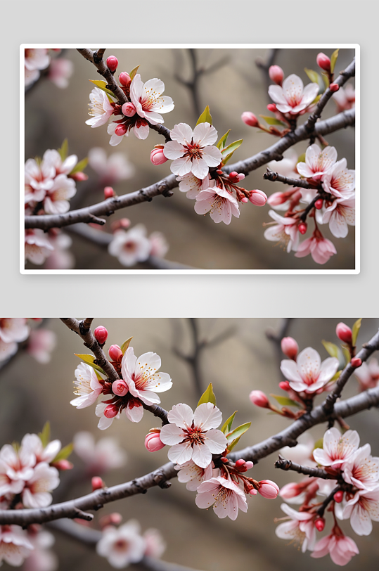 春天里树盛开白色桃花梅花特写镜头图片