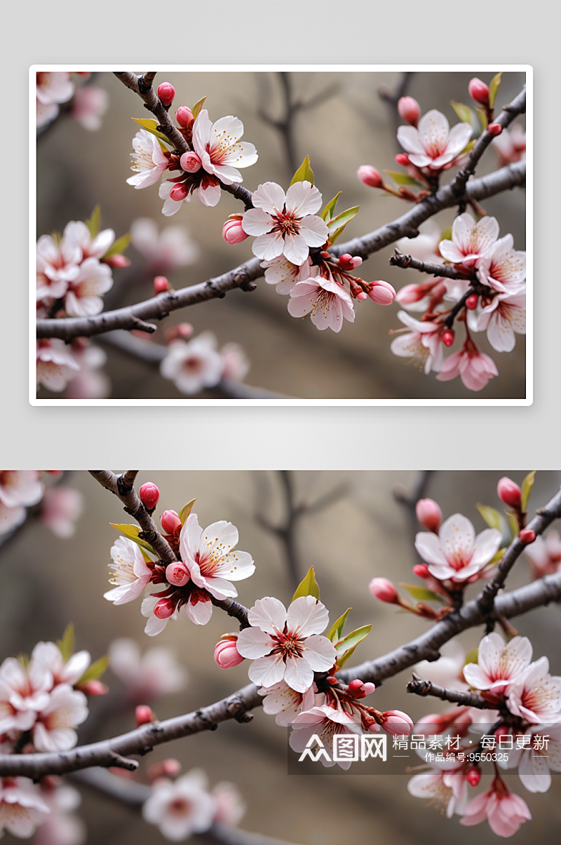 春天里树盛开白色桃花梅花特写镜头图片素材