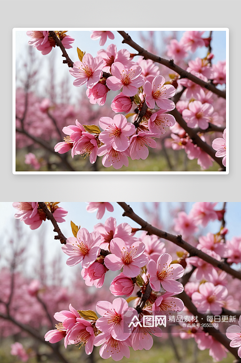 春天里盛开几枝粉红色美人梅图片素材