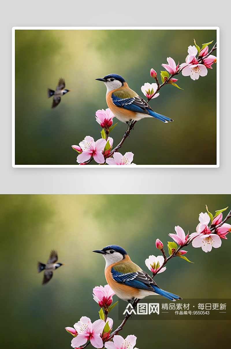 春天花鸟图红胁蓝尾鸲鸟图片素材