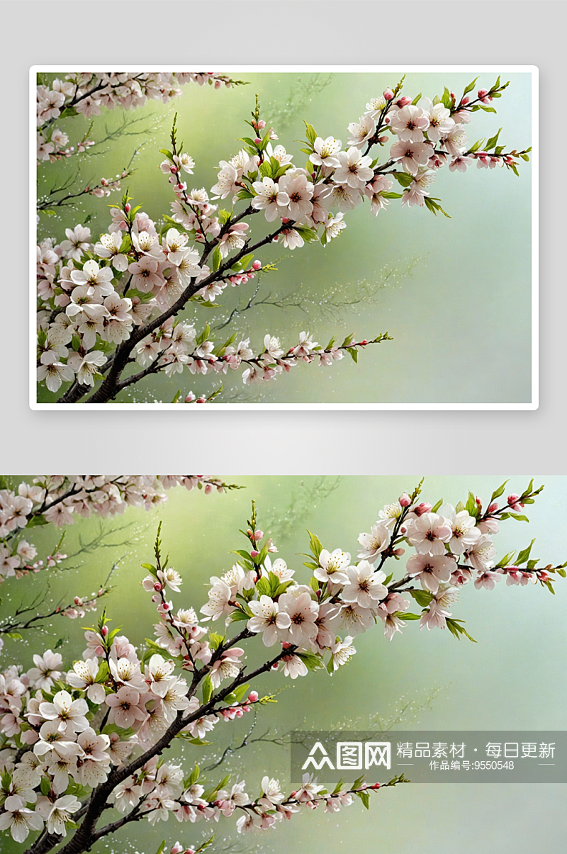 春天花开绿色樱花图片素材