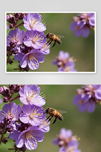 蜜蜂紫花授粉特写镜头图片