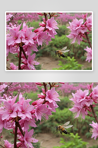 春天紫荆花开蜜蜂紫荆花里采蜜图片
