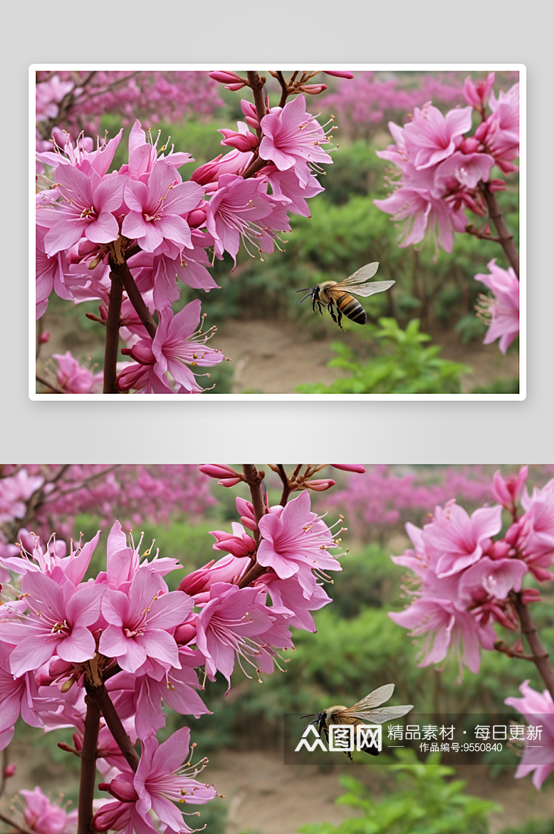 春天紫荆花开蜜蜂紫荆花里采蜜图片素材