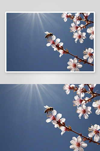 春天阳光下花儿蜜蜂图片