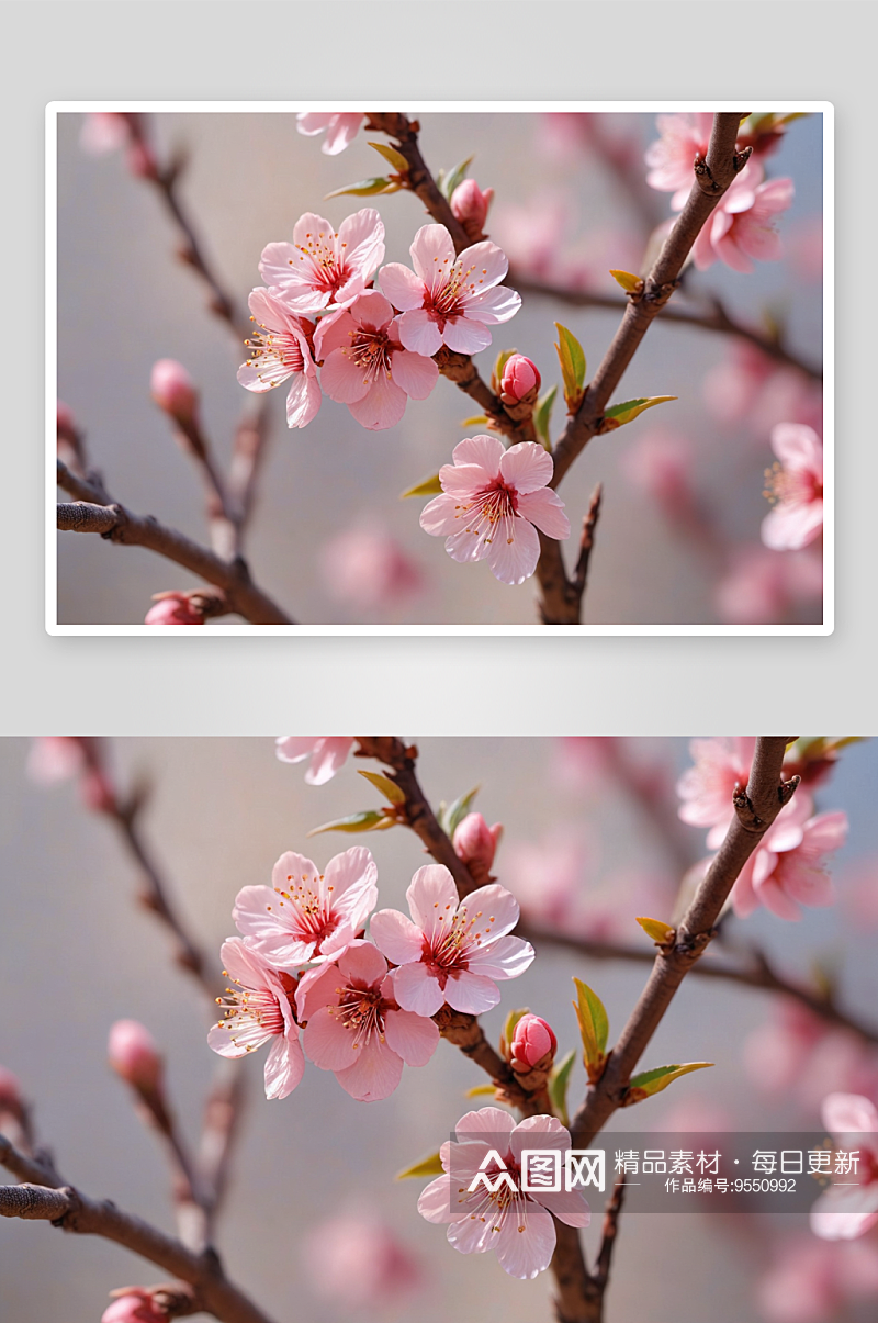 春天桃树枝桃花特写图片素材