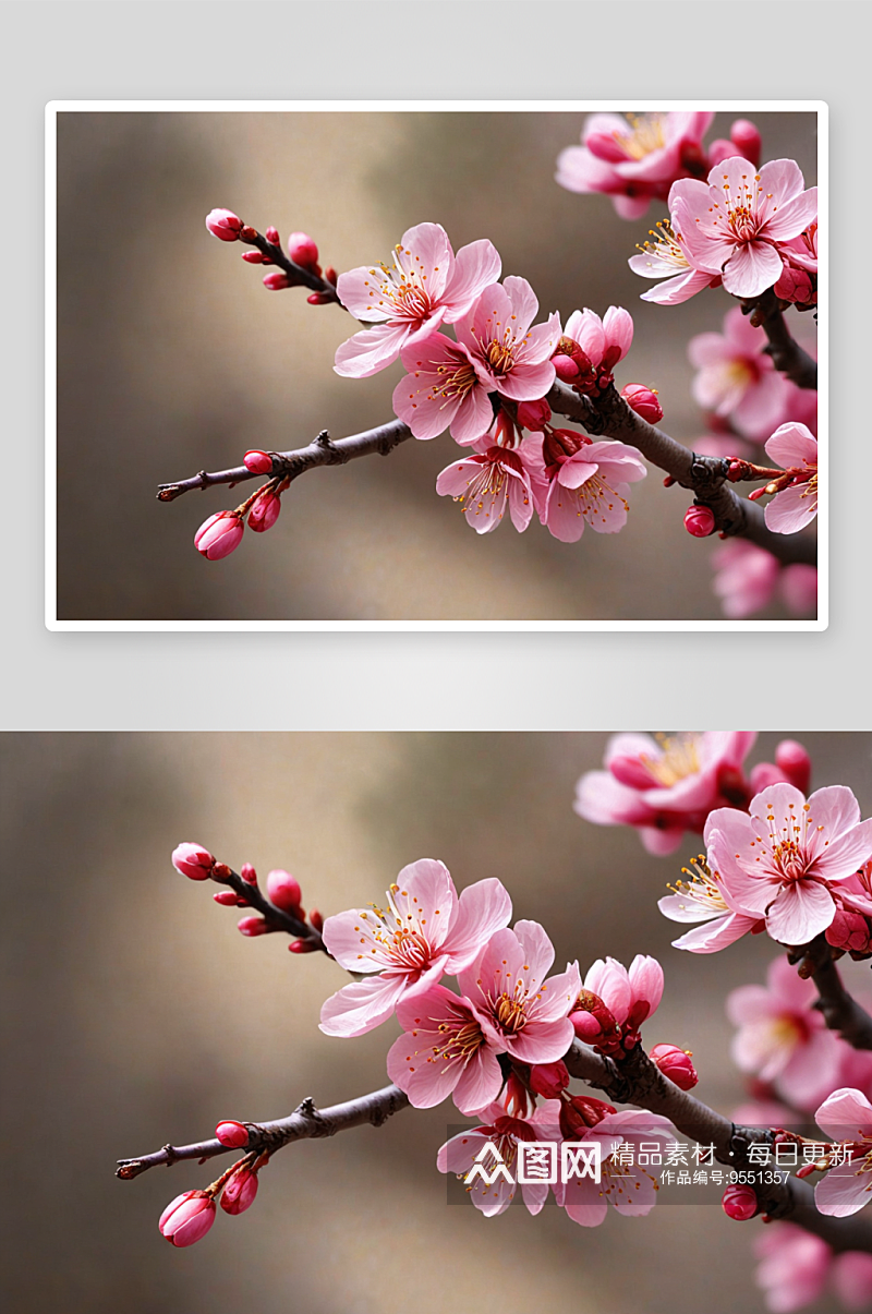 春天盛开粉红色梅花图片素材
