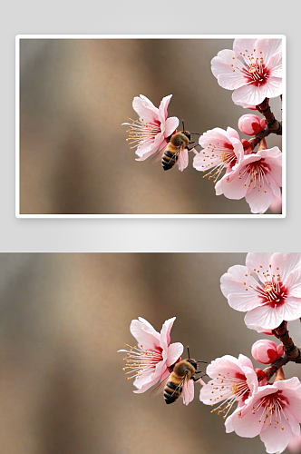 春天里盛开桃花杏花蜜蜂图片