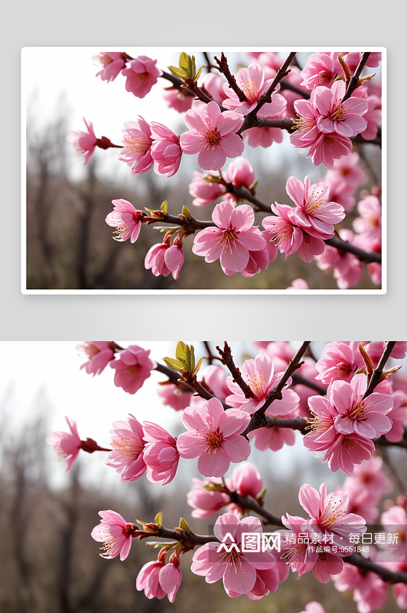 春天里盛开几枝粉红色美人梅图片素材