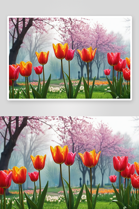 春天公园盛开郁金香壁纸广告背景图图片