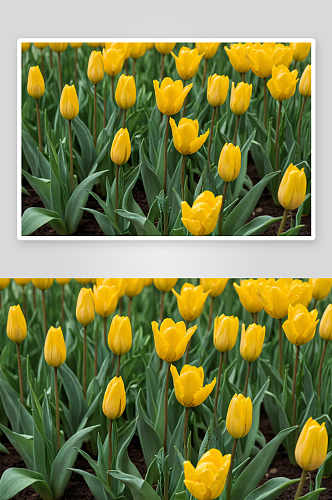 黄色郁金香花丛图片