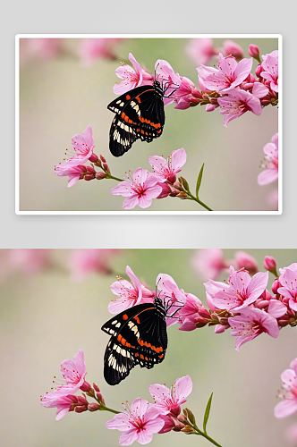 蝴蝶粉红色花朵授粉特写镜头图片