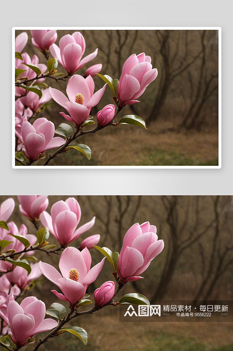 春天绽放粉色玉兰花图片素材
