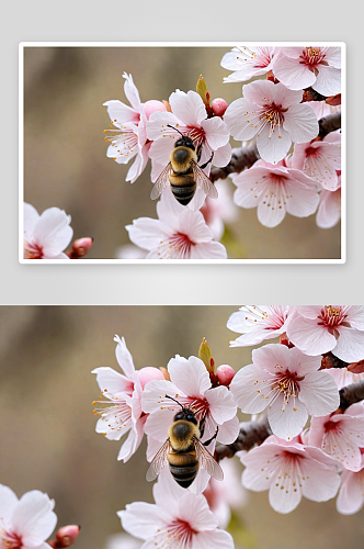 春季桃花杏花樱花开蜜蜂花蕊图片