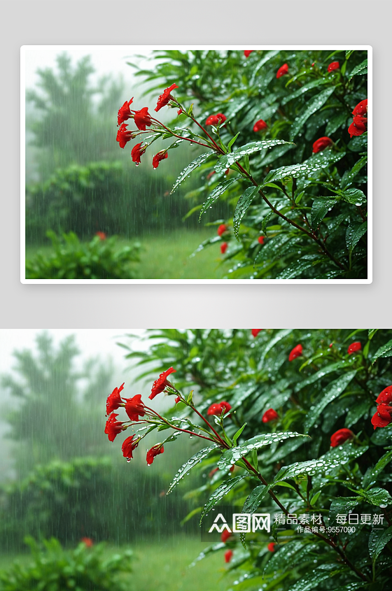 雨后红花绿植图片素材