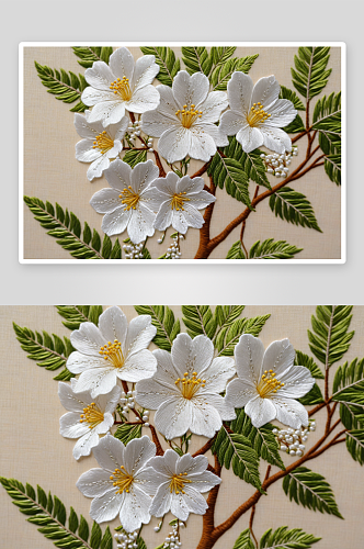 一树白色绣团花图片