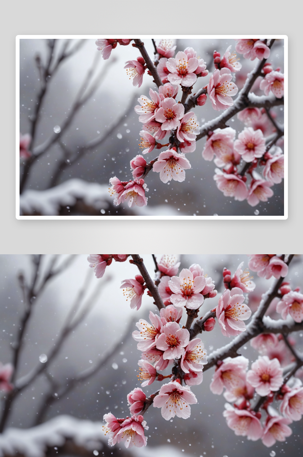 雪中梅花特写图片素材