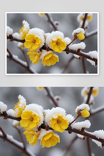雪蜡梅冬天寒冷顽强黄色花卉公园图片