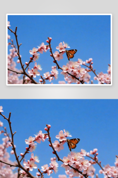 梅园春天蝴蝶正采蜜梅花图片