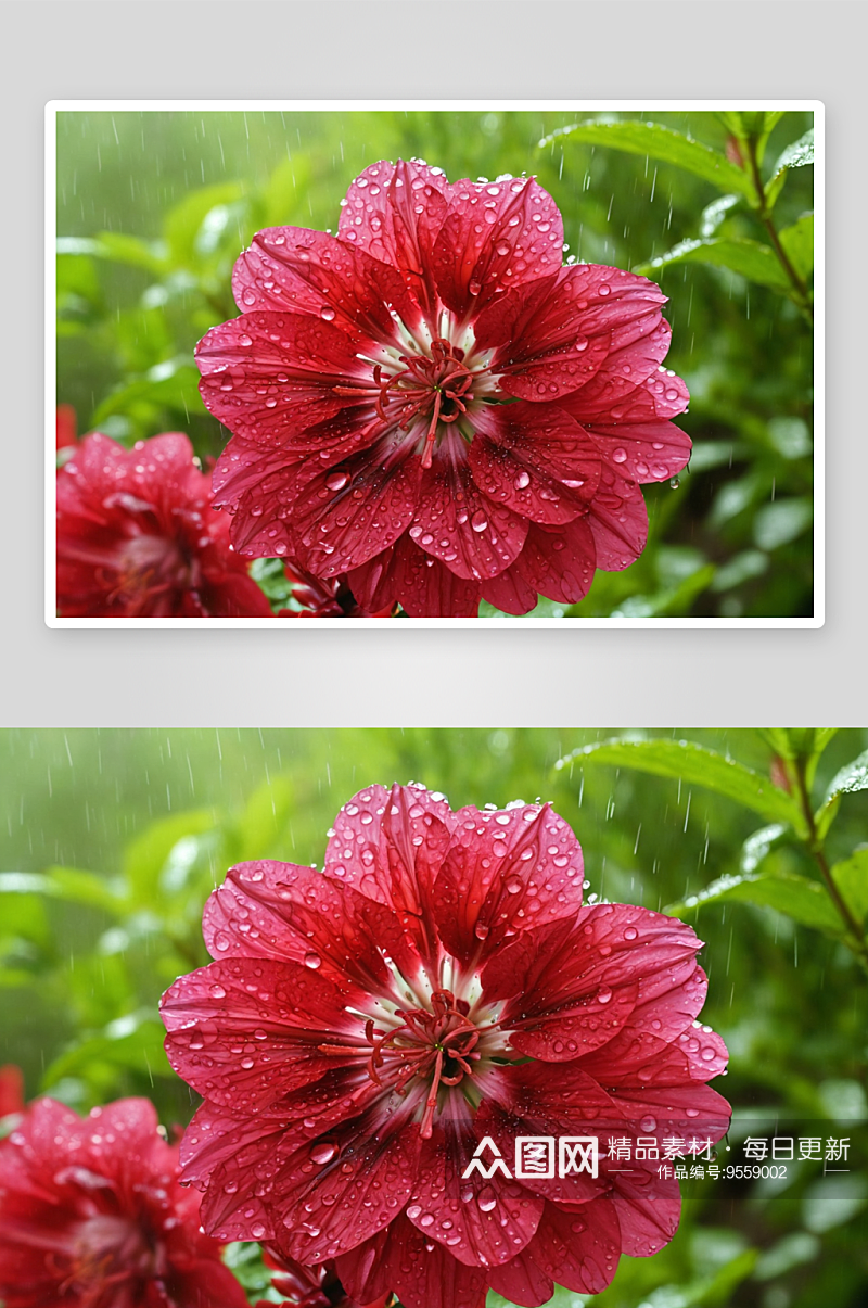 雨后红花绿植图片素材