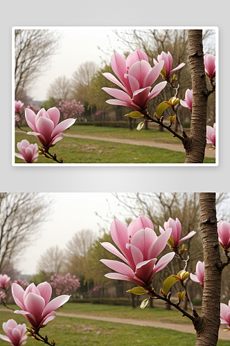 春天绽放粉色玉兰花图片