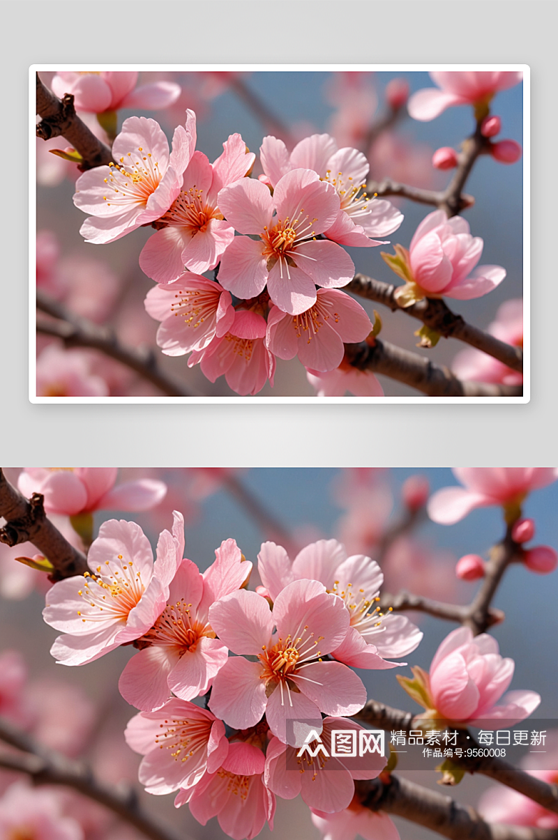 春天盛开粉色杏花图片素材