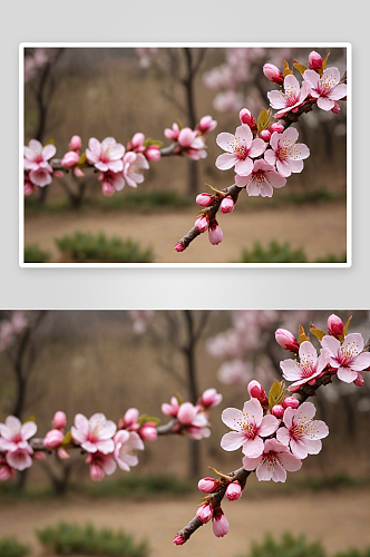 春季观赏桃花朵朵开公园图片