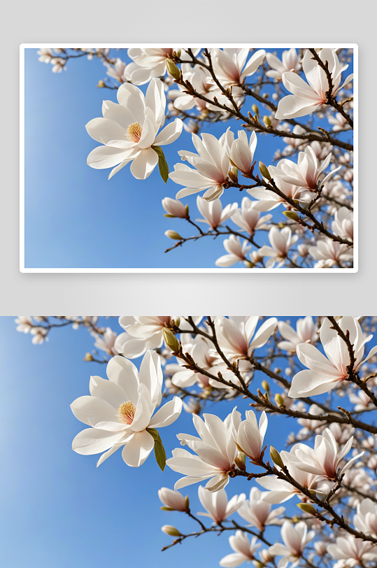 白玉兰白色盛开春天蓝天晴天特写图片