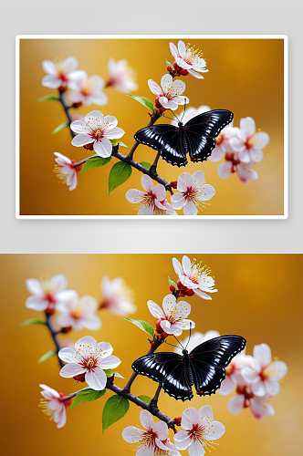 盛开梅花蝴蝶图片