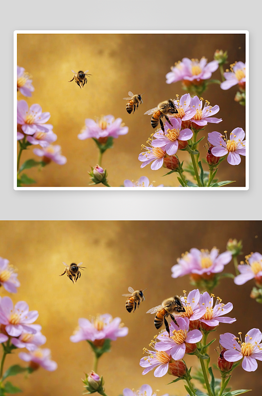 盛开花辛勤采蜜小蜜蜂图片