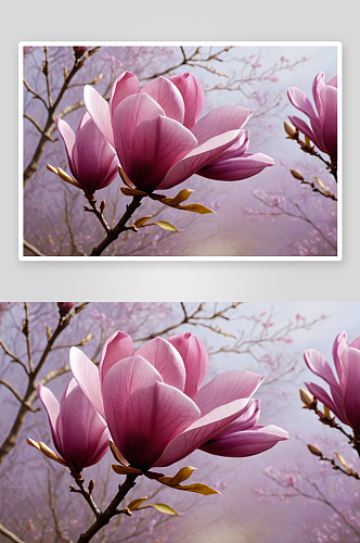 娇人粉紫玉兰花图片