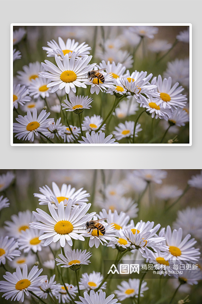 春天绽放盛开雏菊蜜蜂图片素材