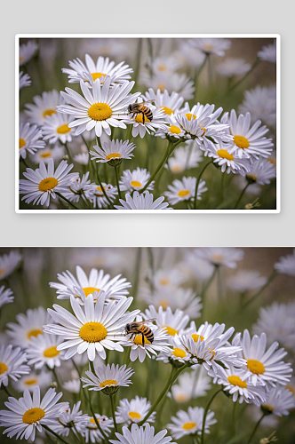 春天绽放盛开雏菊蜜蜂图片