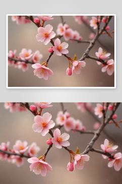 春天盛开粉色杏花图片