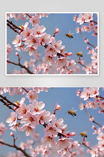 春季桃花杏花樱花开蜜蜂花蕊图片