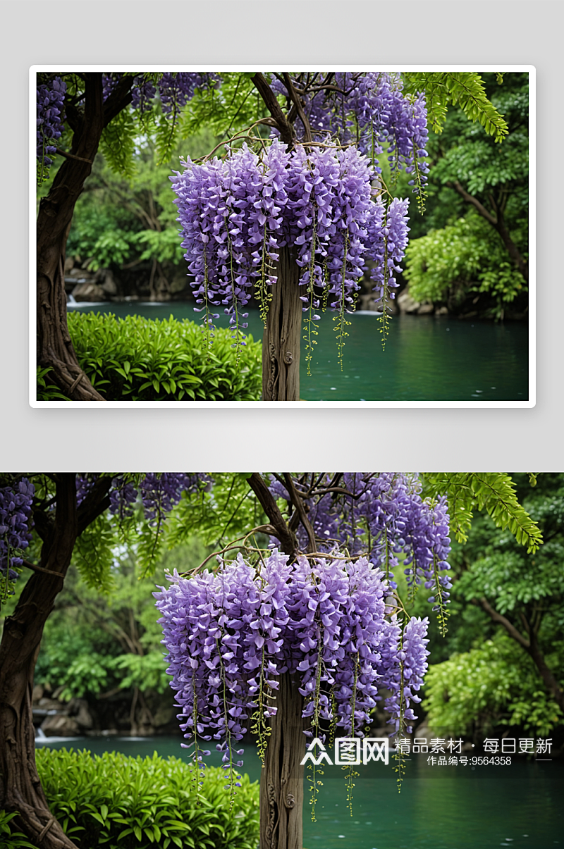 紫藤萝瀑布高清特写花卉图片素材