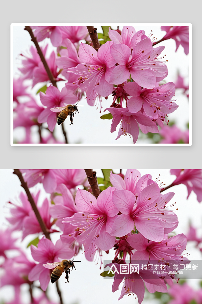 春天紫荆花开蜜蜂紫荆花里采蜜图片素材
