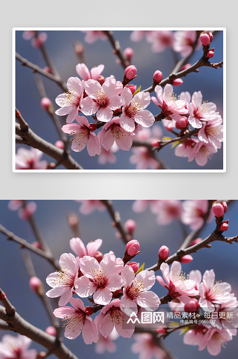 春天蓝色天空下盛开桃花图片素材