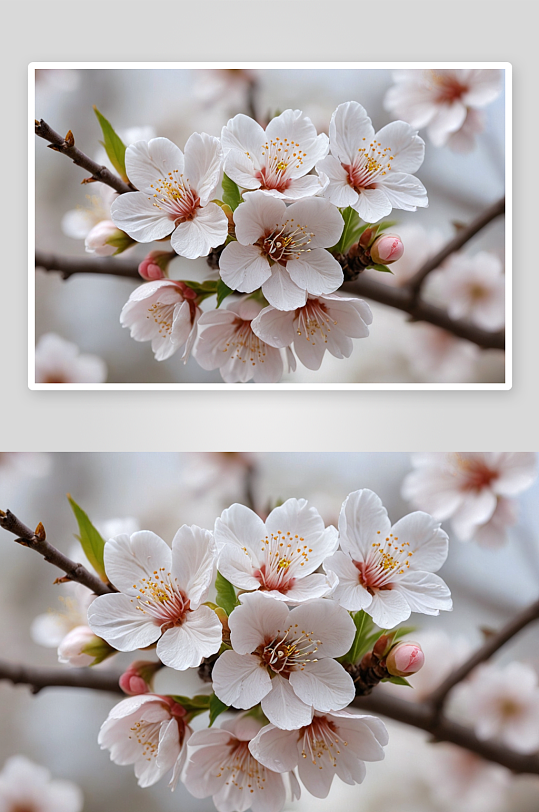 白色桃花清新开花自然美图片
