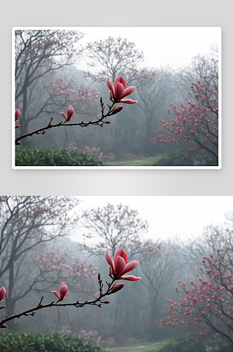 红色玉兰花高清特写花卉图片