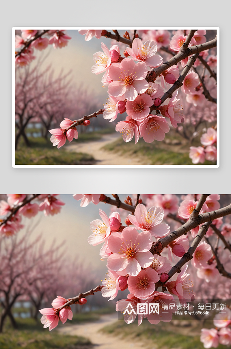 春天盛开粉色杏花图片素材