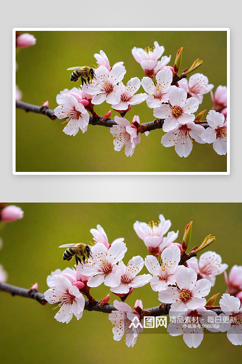 春季桃花杏花樱花开蜜蜂花蕊图片素材