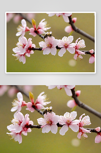 春季桃花杏花樱花开蜜蜂花蕊图片