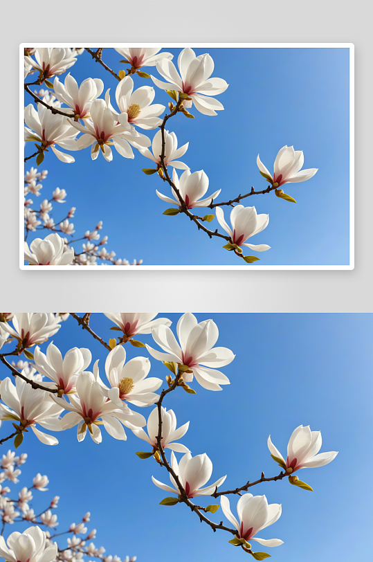 白玉兰白色盛开春天蓝天晴天特写图片