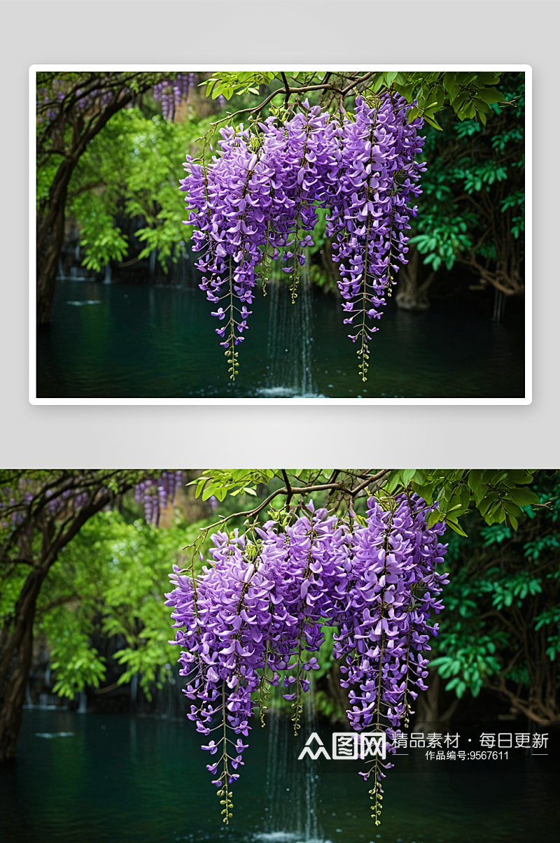 紫藤萝瀑布高清特写花卉图片素材