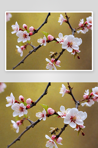 春季桃花杏花樱花开蜜蜂花蕊图片